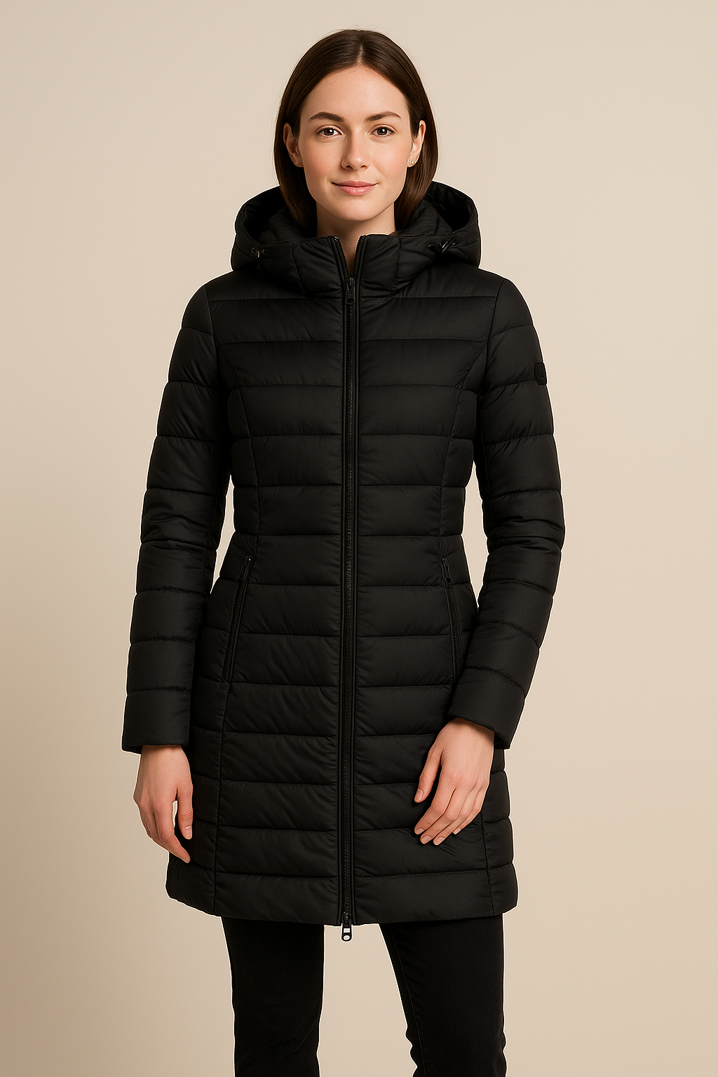 Women’s Long Quilted Puffer Jacket with Detachable Hood – Slim Fit Winter Coat - Sofia Maris