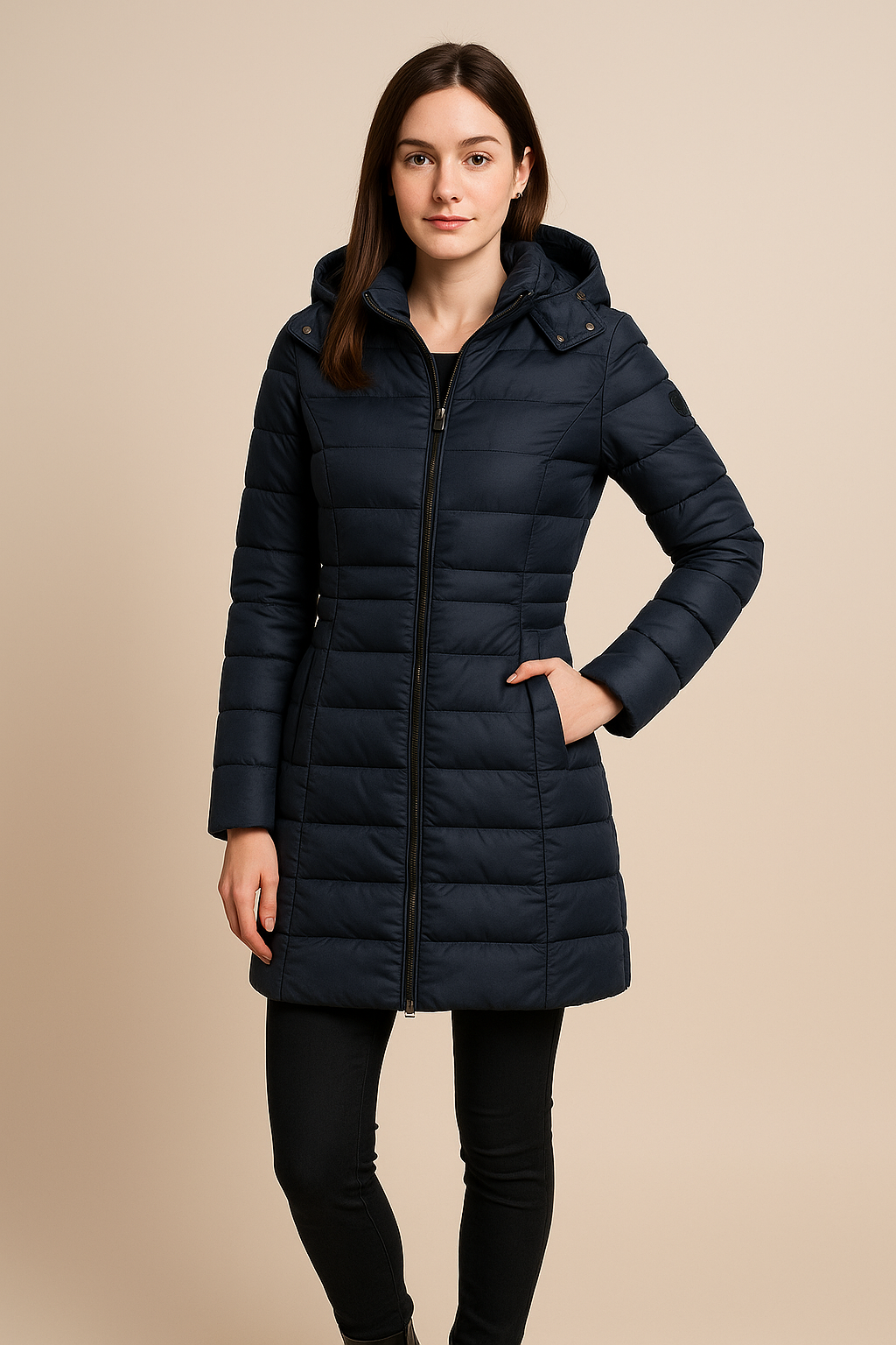 Women’s Long Quilted Puffer Jacket with Detachable Hood – Slim Fit Winter Coat - Sofia Maris