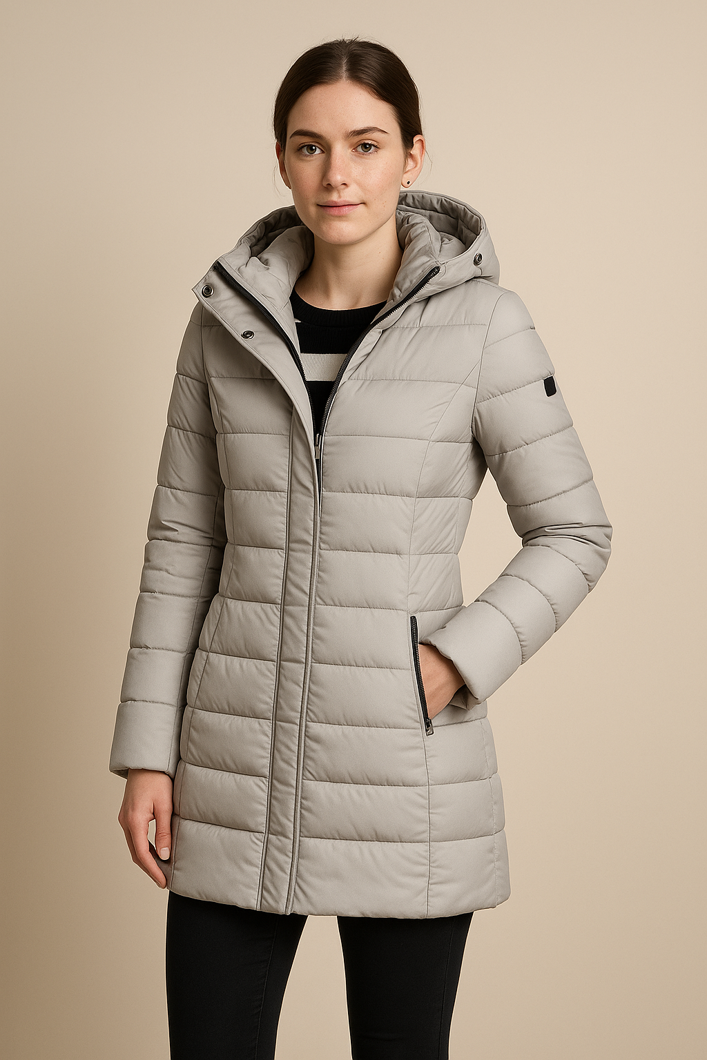 Women’s Long Quilted Puffer Jacket with Detachable Hood – Slim Fit Winter Coat - Sofia Maris