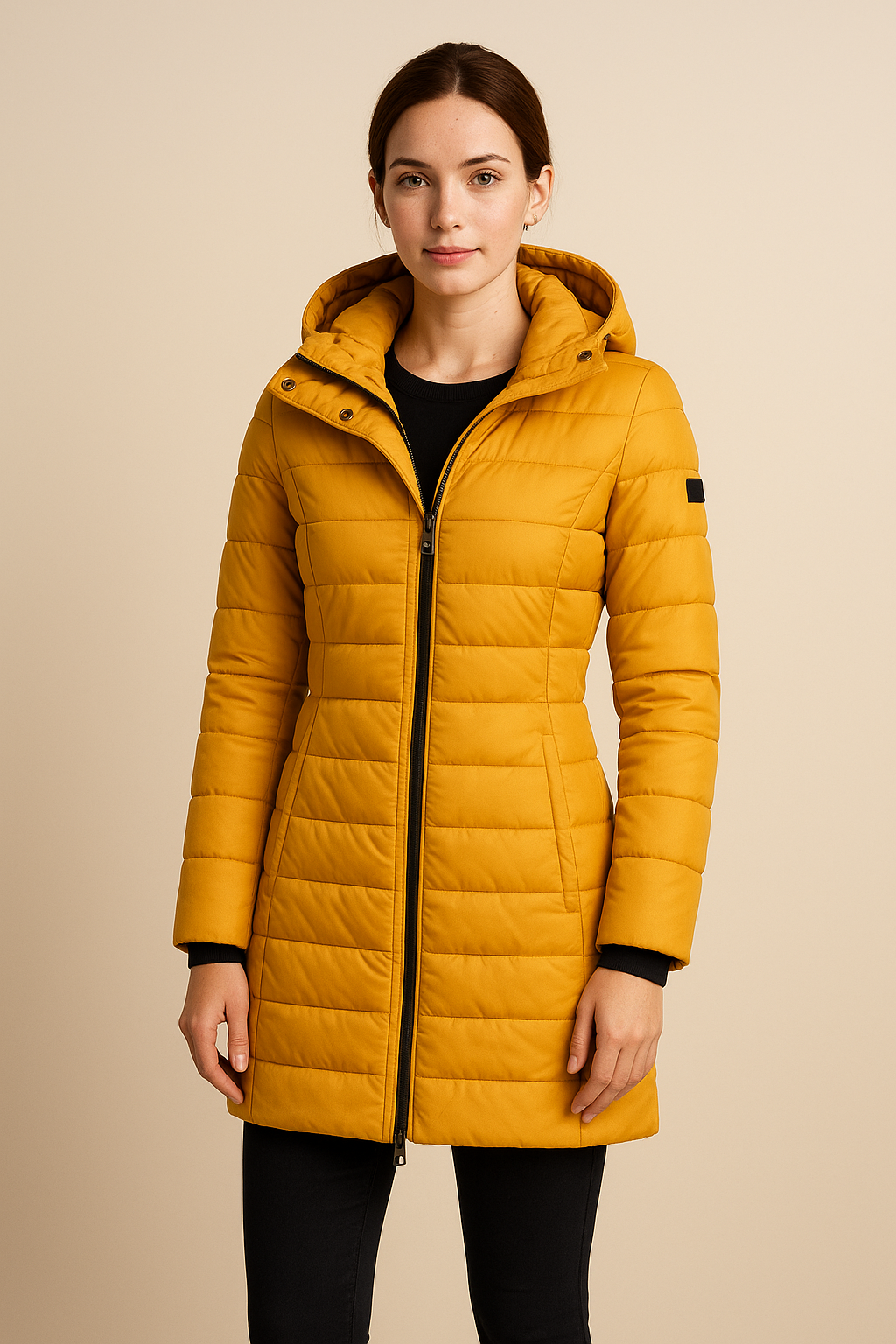 Women’s Long Quilted Puffer Jacket with Detachable Hood – Slim Fit Winter Coat - Sofia Maris