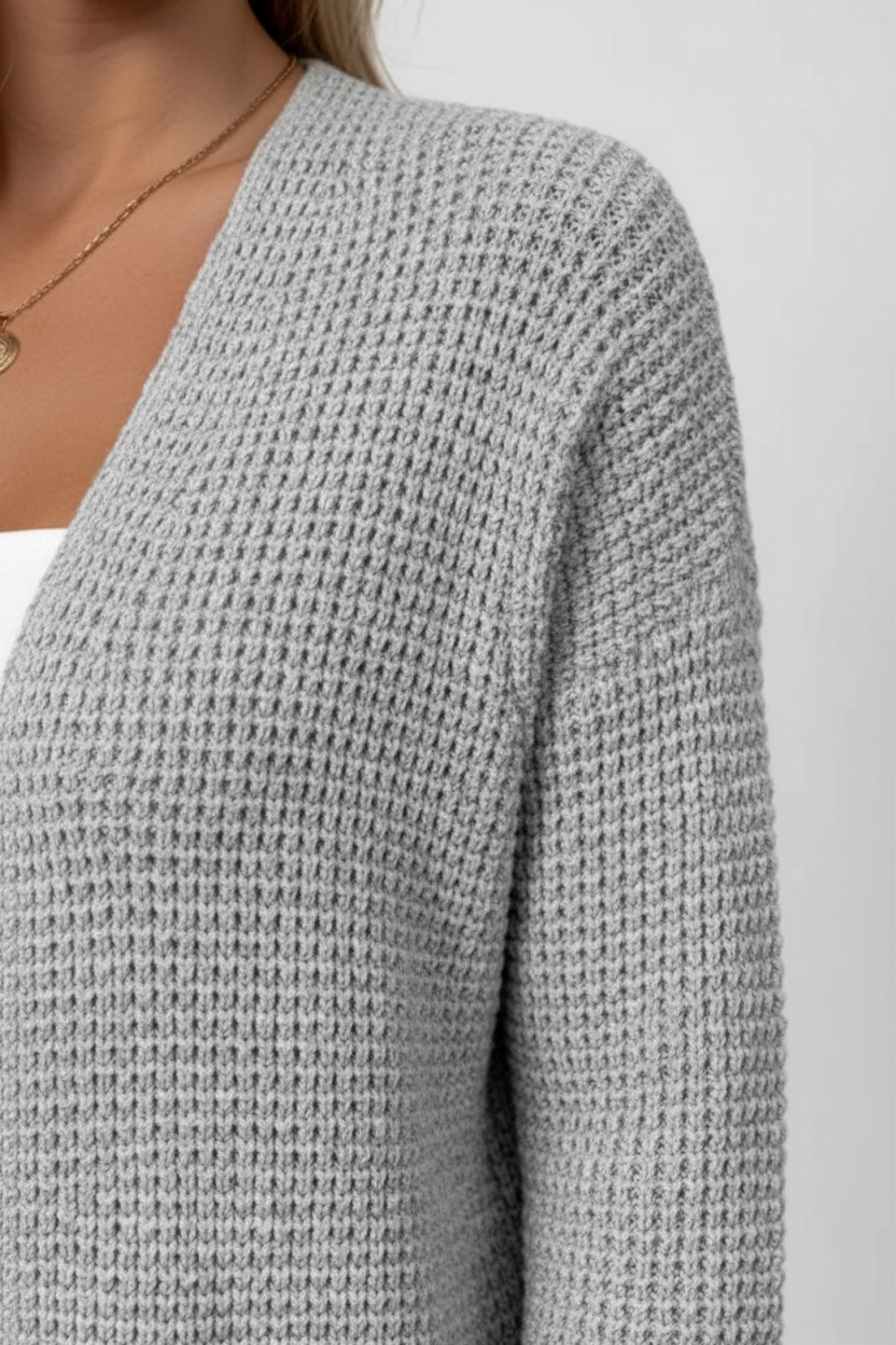 Arlona – Women’s Waffle Knit Open Front Cardigan with Pockets - Sofia Maris