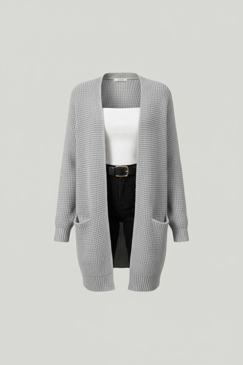 Arlona – Women’s Waffle Knit Open Front Cardigan with Pockets - Sofia Maris