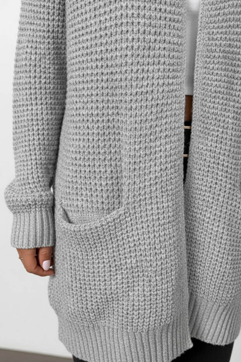 Arlona – Women’s Waffle Knit Open Front Cardigan with Pockets - Sofia Maris