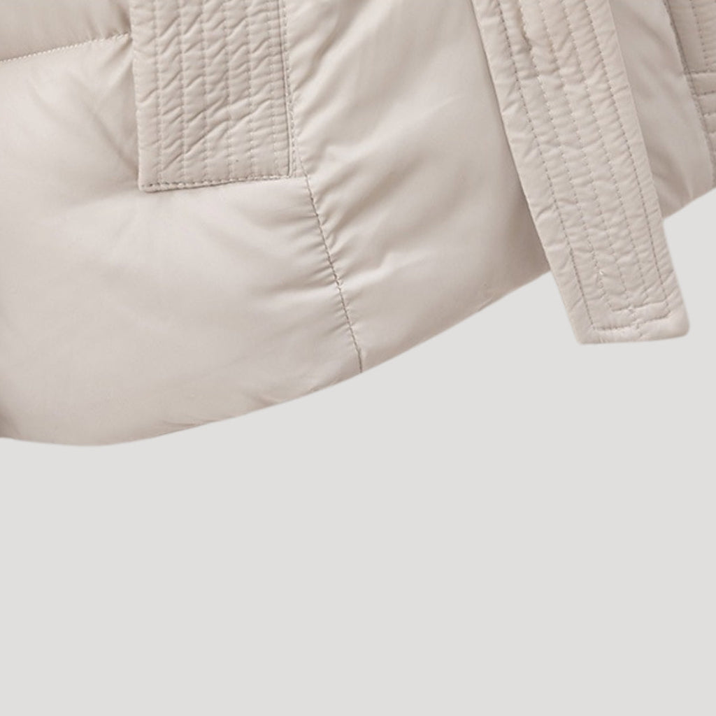 Women's Puffer Jacket with Hood and Belt for Winter Coats - Sofia Maris