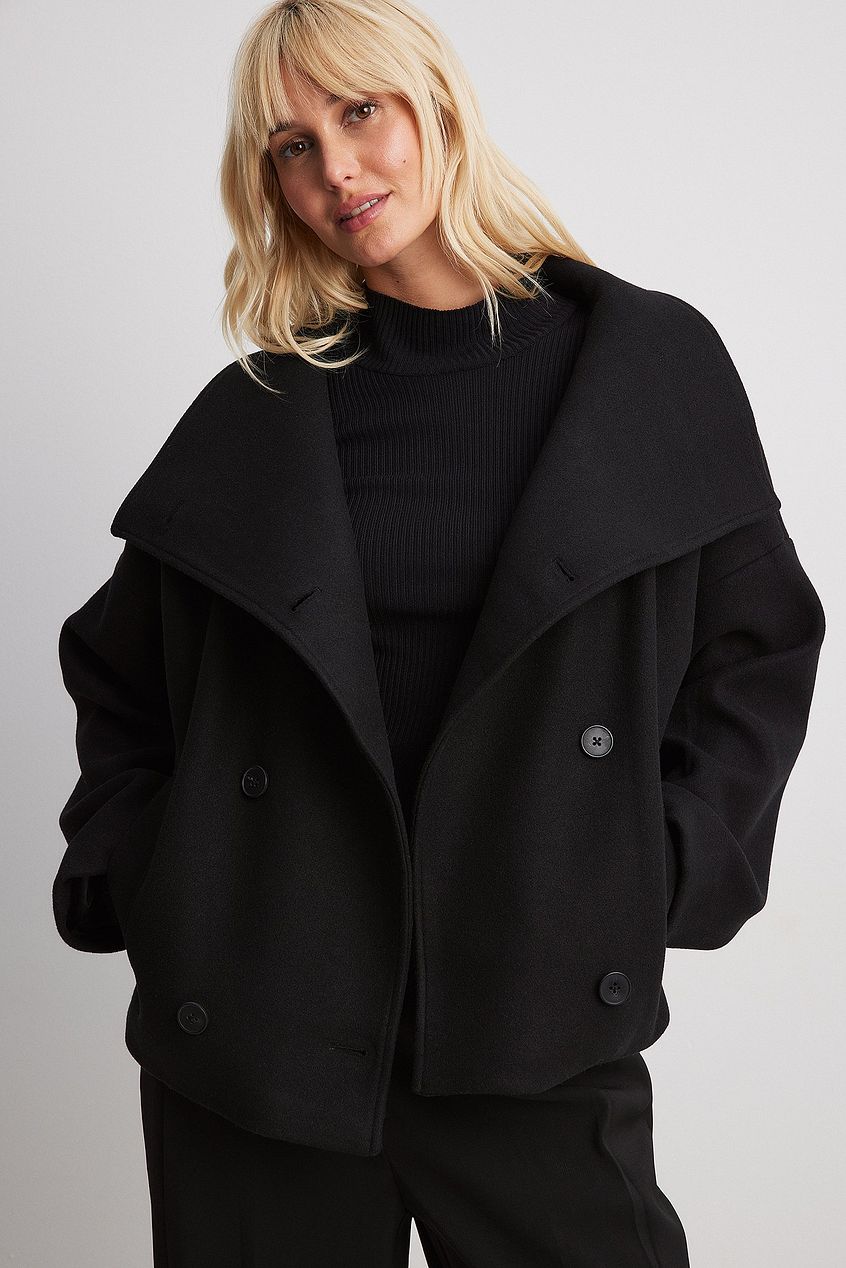 Women's Short Wool Jacket with Double Snap Closure - Sofia Maris