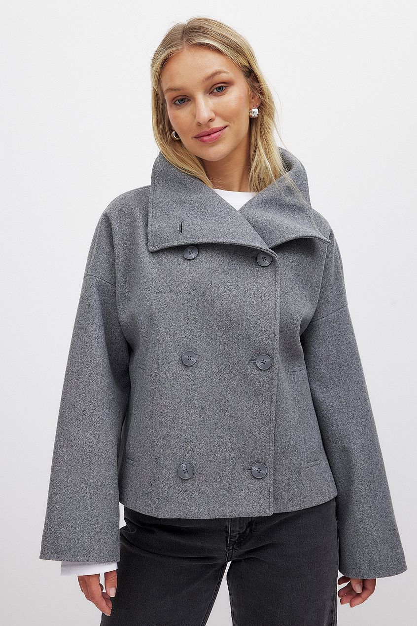 Women's Short Wool Jacket with Double Snap Closure - Sofia Maris
