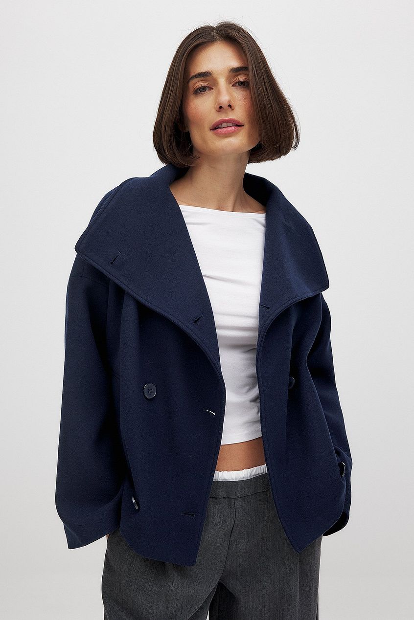 Women's Short Wool Jacket with Double Snap Closure - Sofia Maris