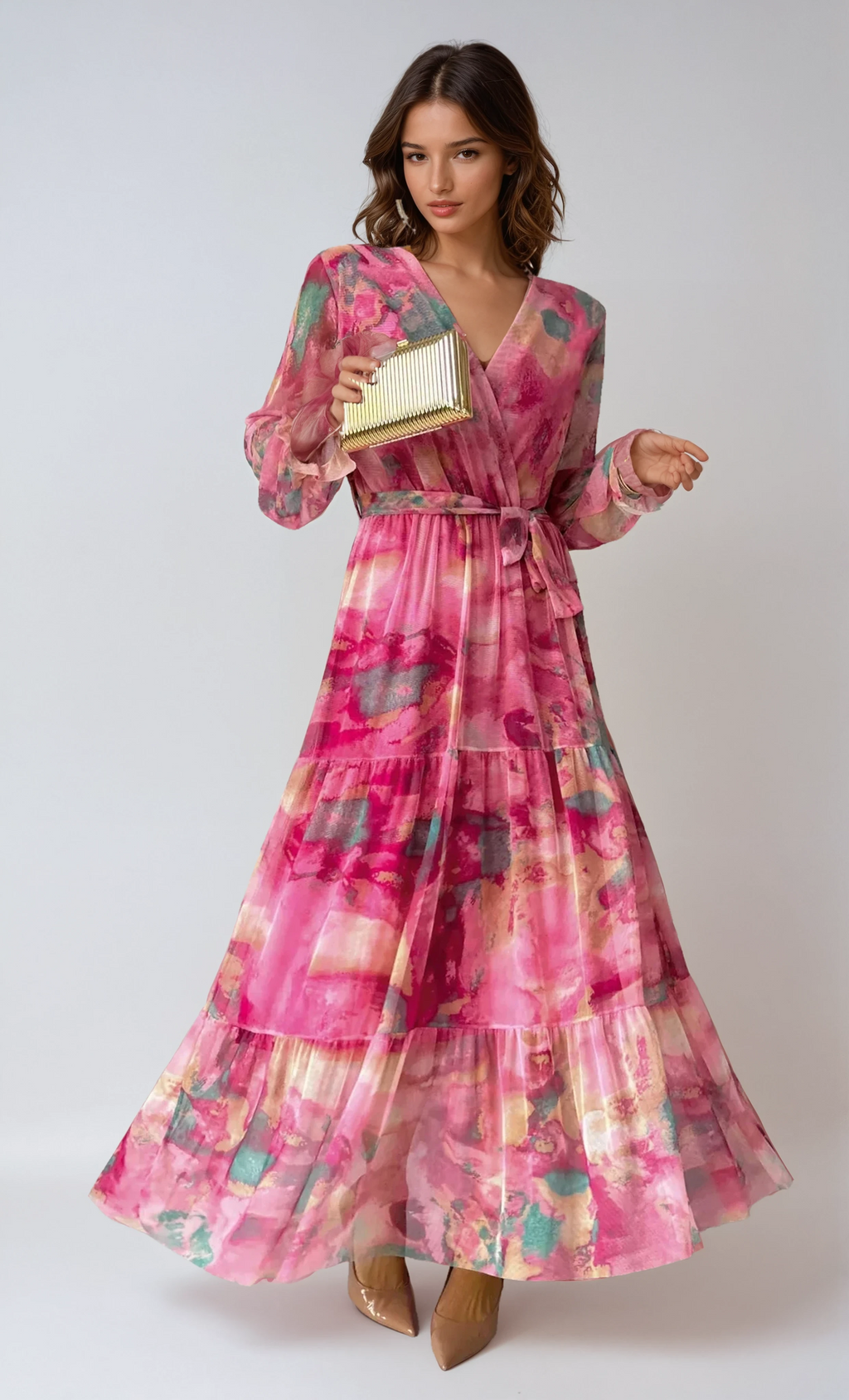 Sofia Maris Floral Wrap Evening Maxi Dress
