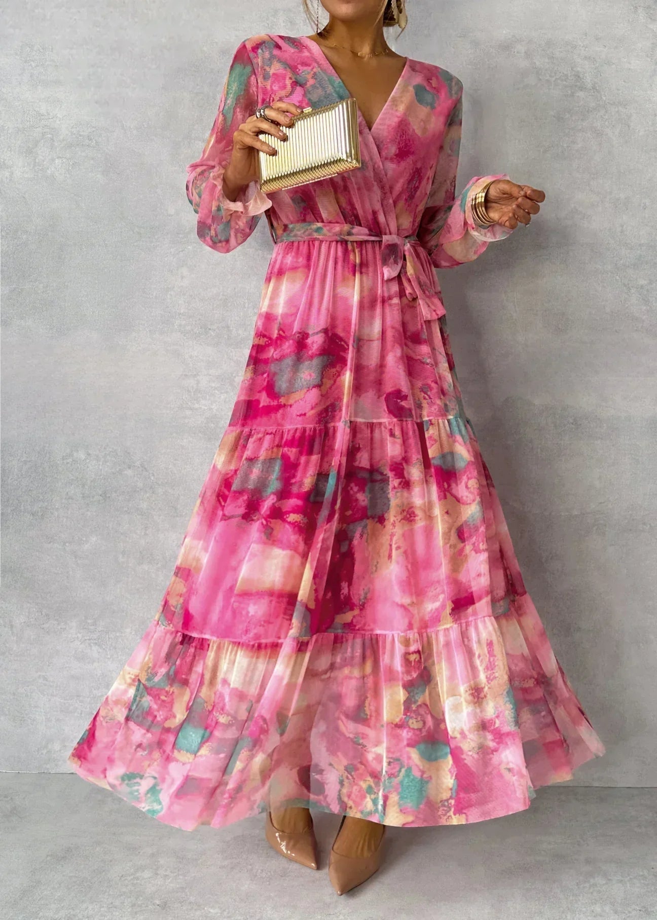 Sofia Maris Floral Wrap Evening Maxi Dress