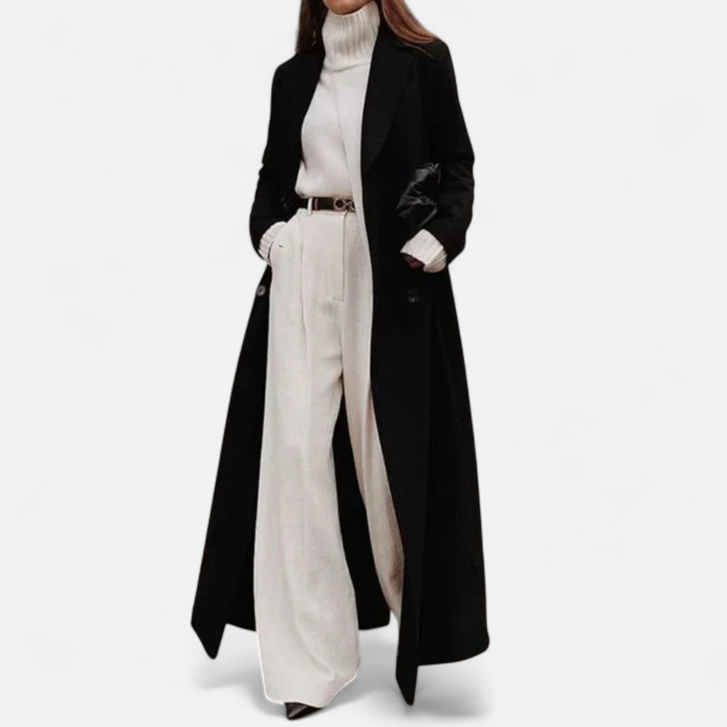 Women’s Black Maxi Overcoat – Longline Tailored Outerwear for All-Season Elegance - Sofia Maris
