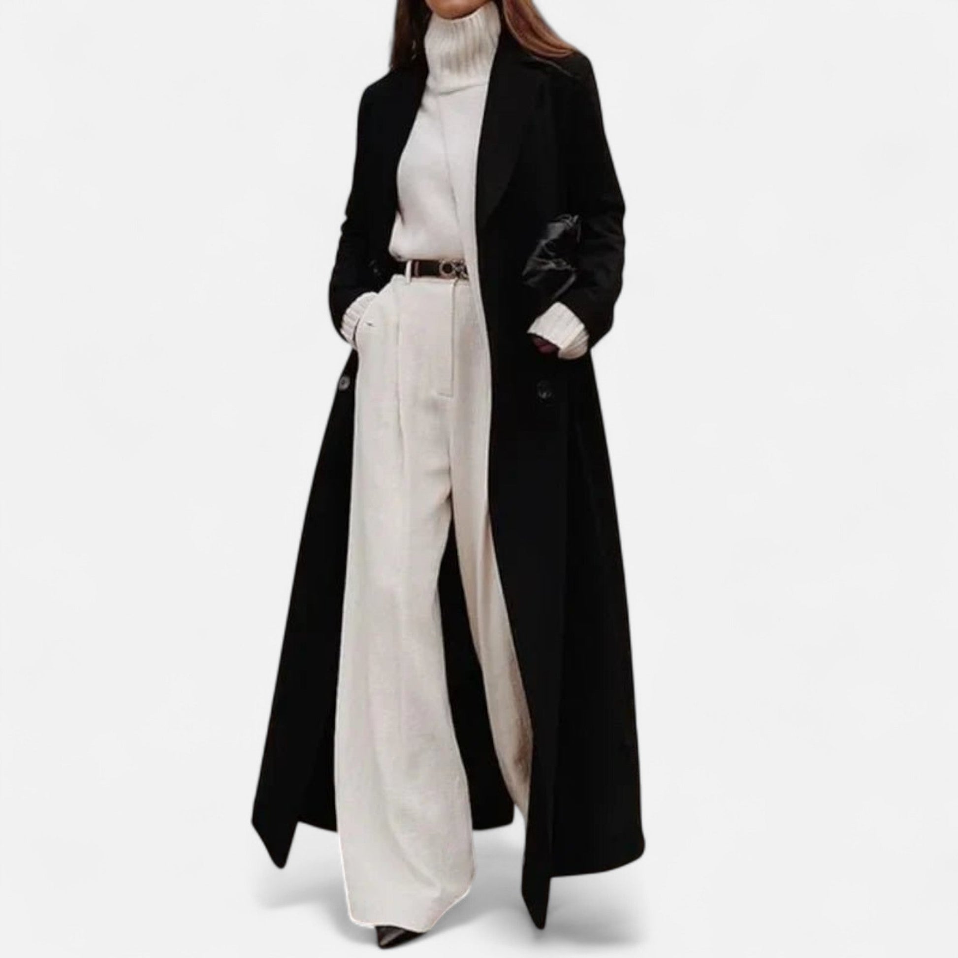Women’s Black Maxi Overcoat – Longline Tailored Outerwear for All-Season Elegance - Sofia Maris