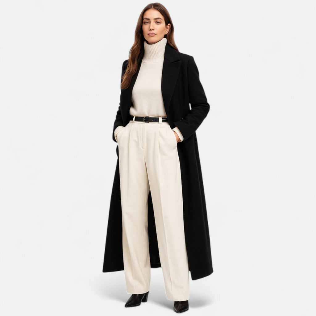 Women’s Black Maxi Overcoat – Longline Tailored Outerwear for All-Season Elegance - Sofia Maris