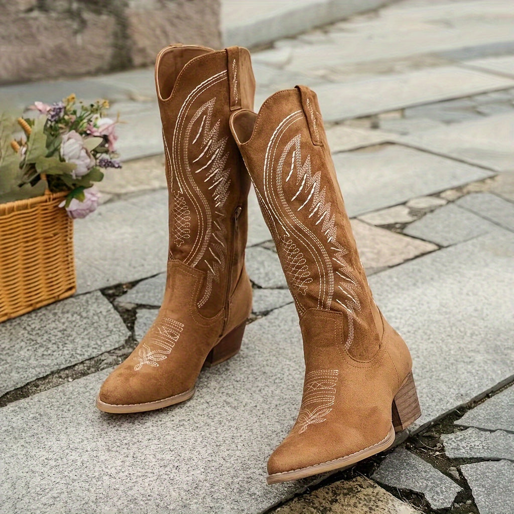 Women’s Suede Cowboy Boots with Block Heel – Timeless Style