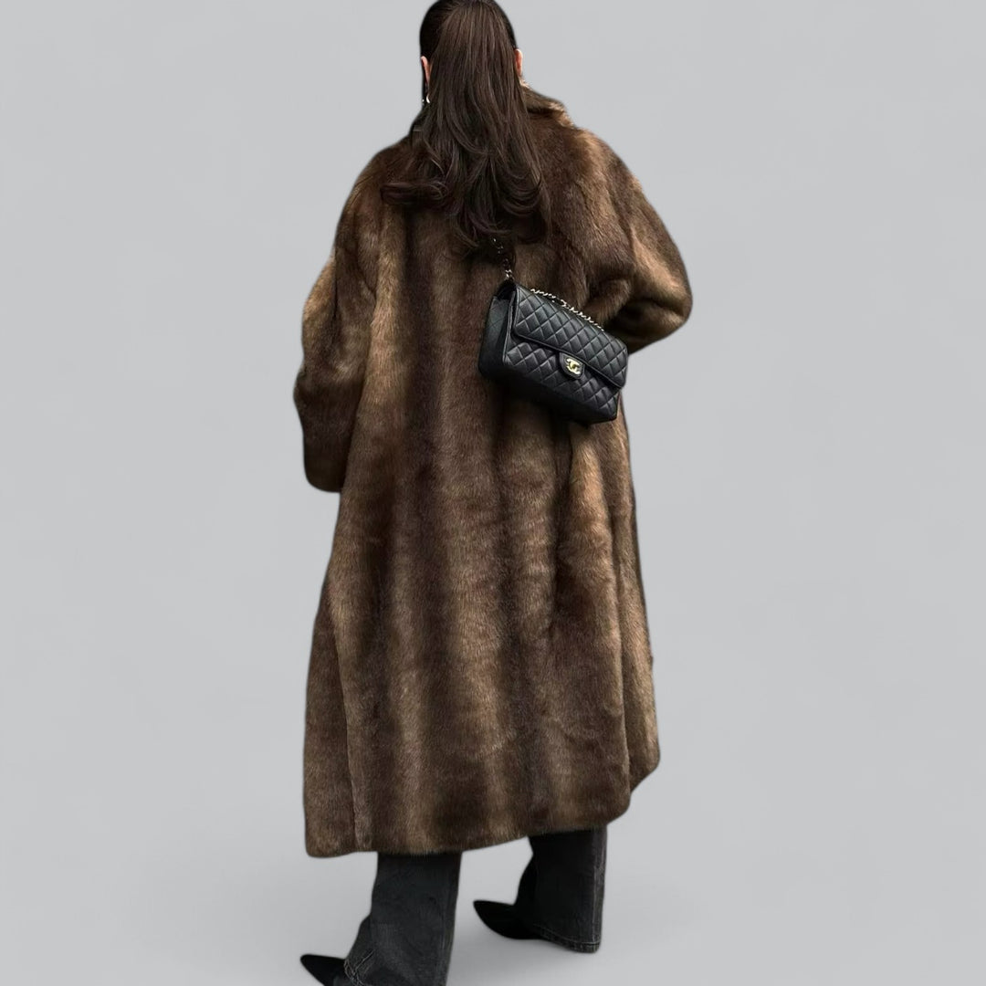Women’s Dark Brown Long Faux Fur Coat – Luxe Winter Outerwear
