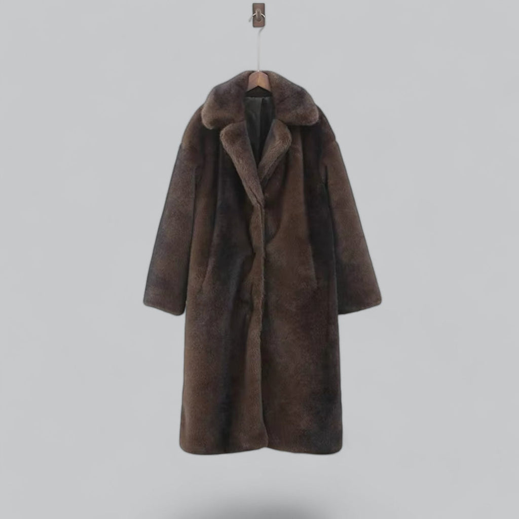 Women’s Dark Brown Long Faux Fur Coat – Luxe Winter Outerwear