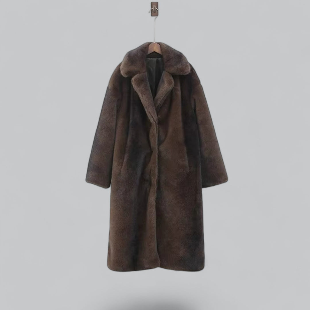 Women’s Dark Brown Long Faux Fur Coat – Luxe Winter Outerwear