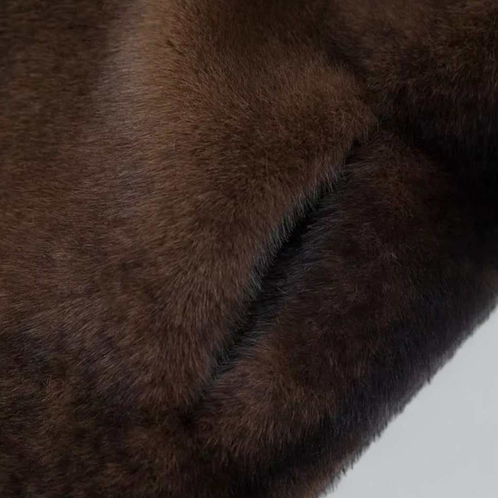 Women’s Dark Brown Long Faux Fur Coat – Luxe Winter Outerwear