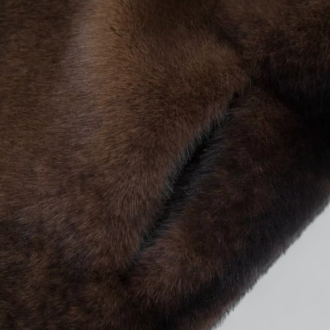 Women’s Dark Brown Long Faux Fur Coat – Luxe Winter Outerwear