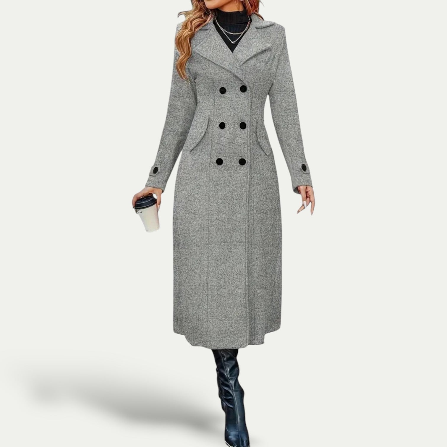 Women’s Double-Breasted Longline Coat – Winter Outerwear