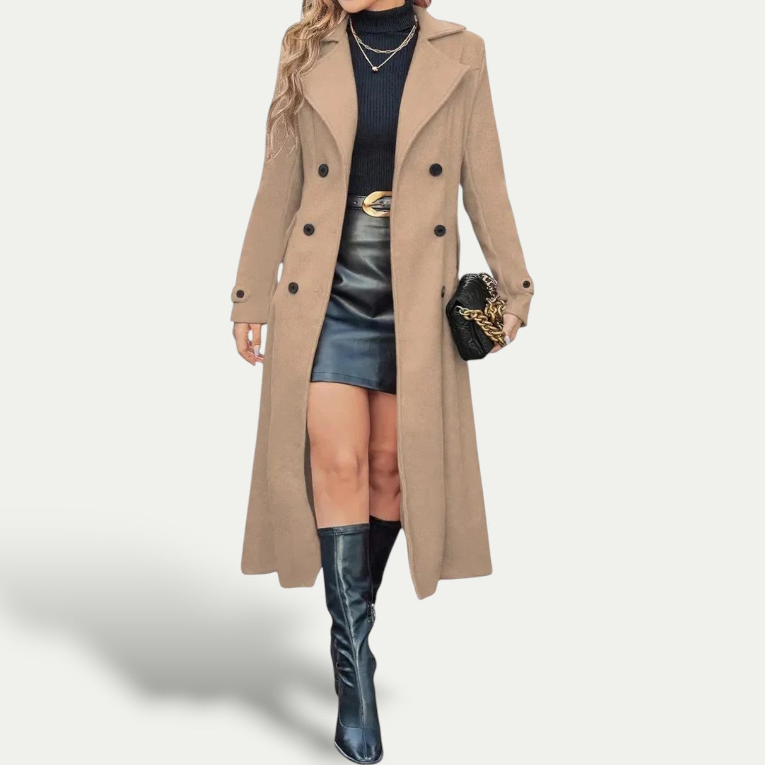Women’s Double-Breasted Longline Coat – Winter Outerwear