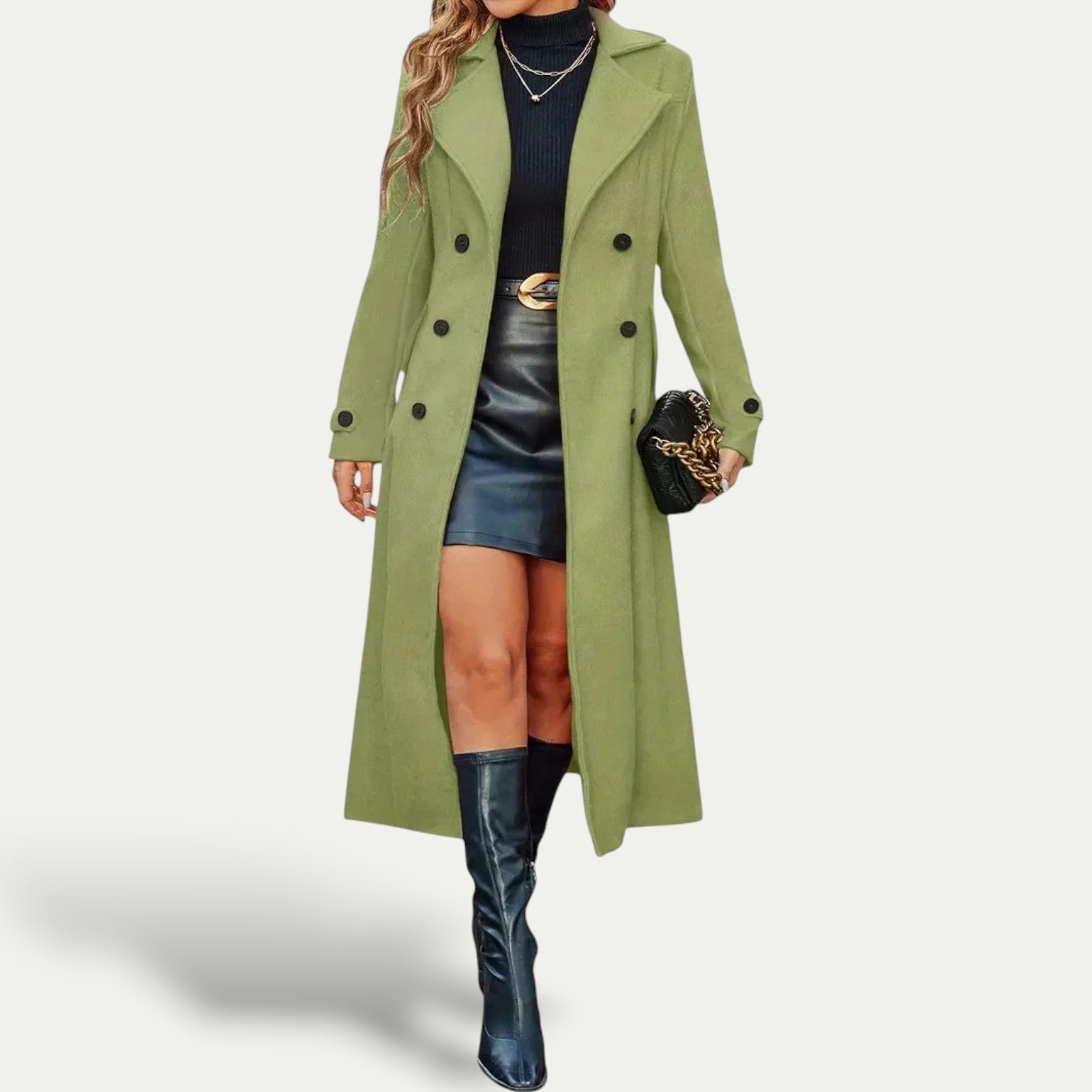 Women’s Double-Breasted Longline Coat – Winter Outerwear