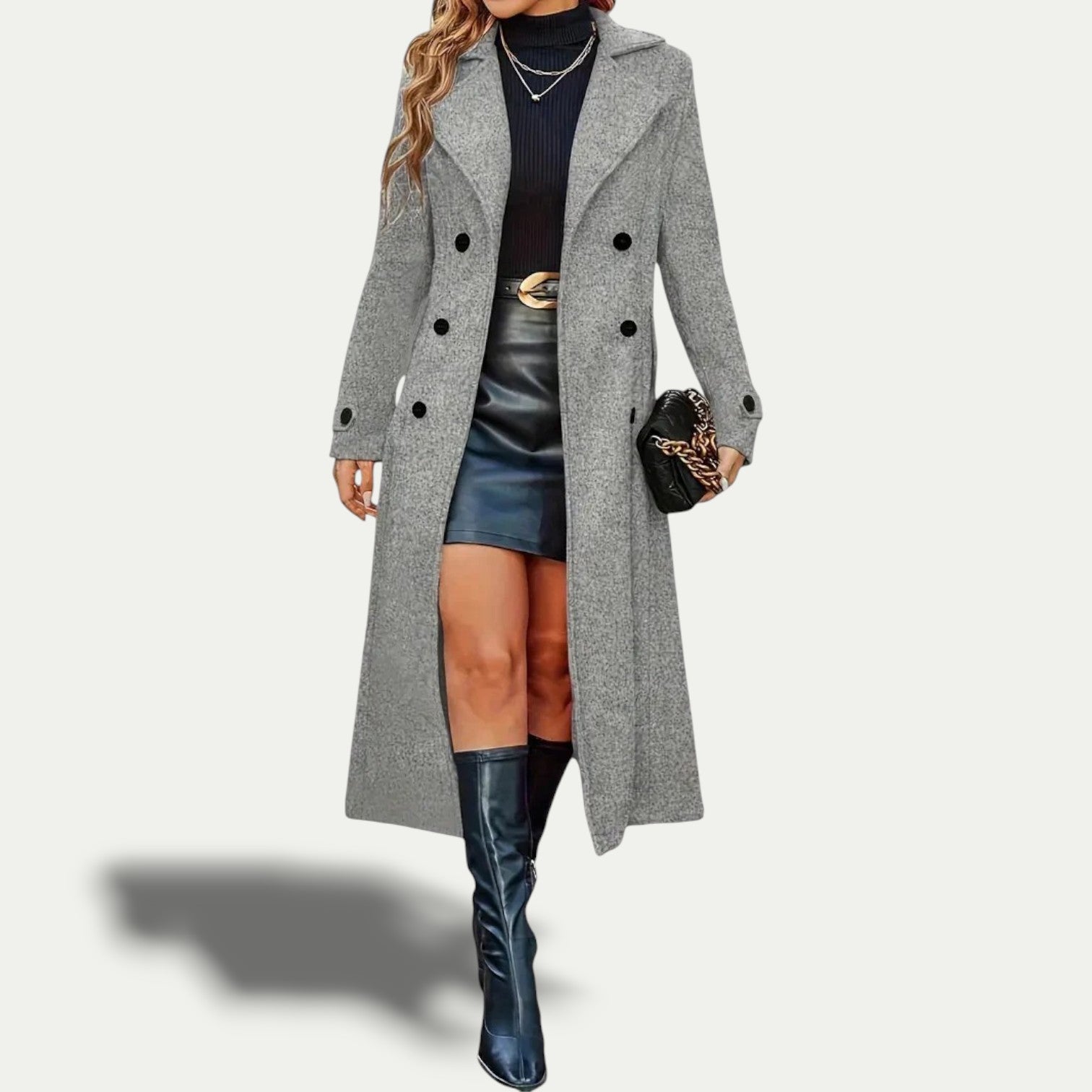 Women’s Double-Breasted Longline Coat – Winter Outerwear