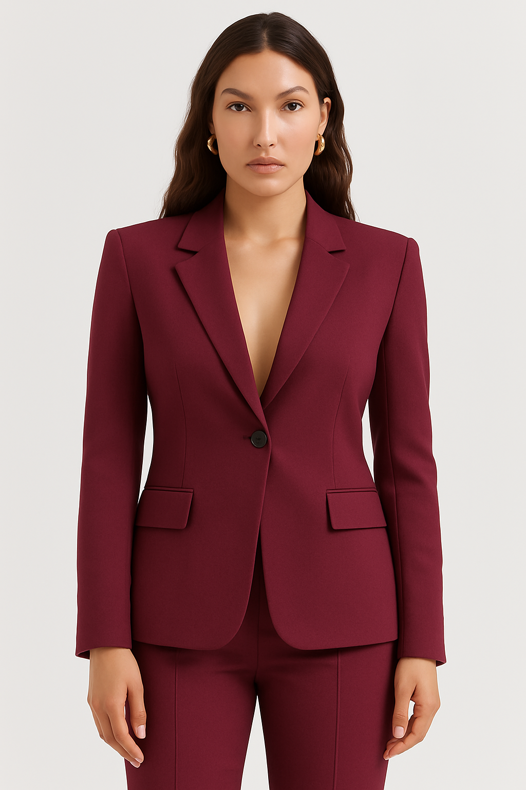 Sofia Maris Women’s Tailored Blazer – Single-Breasted – Slim Fit – Wine Red