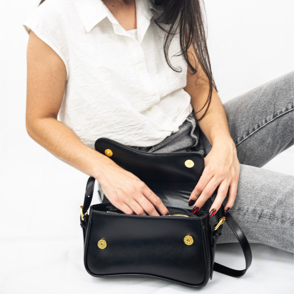 Women's Curved Flap Shoulder Bag with Adjustable Strap and Closure - Sofia Maris