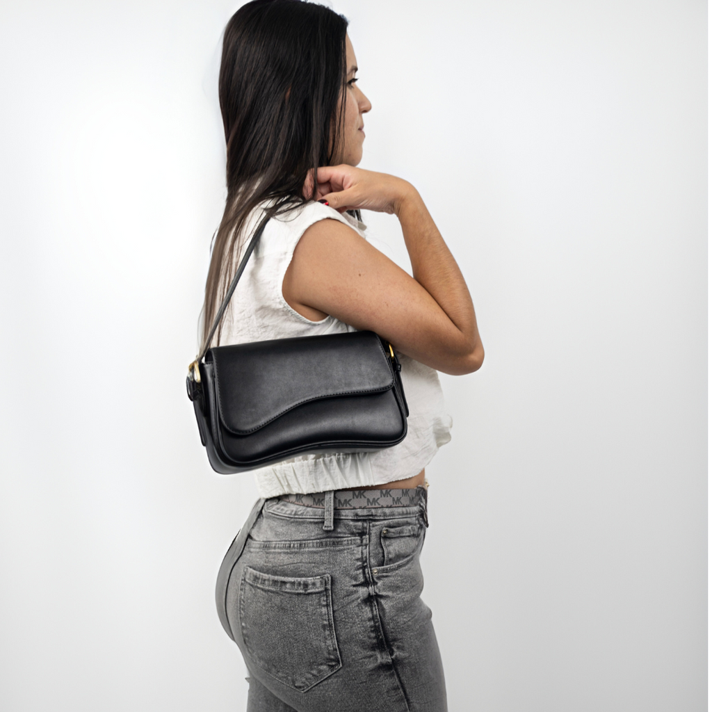 Women's Curved Flap Shoulder Bag with Adjustable Strap and Closure - Sofia Maris