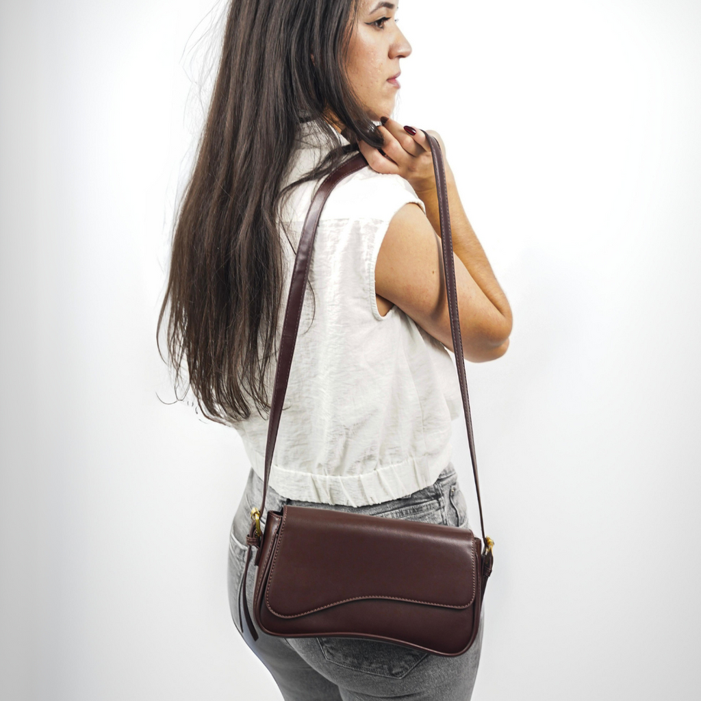 Women's Curved Flap Shoulder Bag with Adjustable Strap and Closure - Sofia Maris