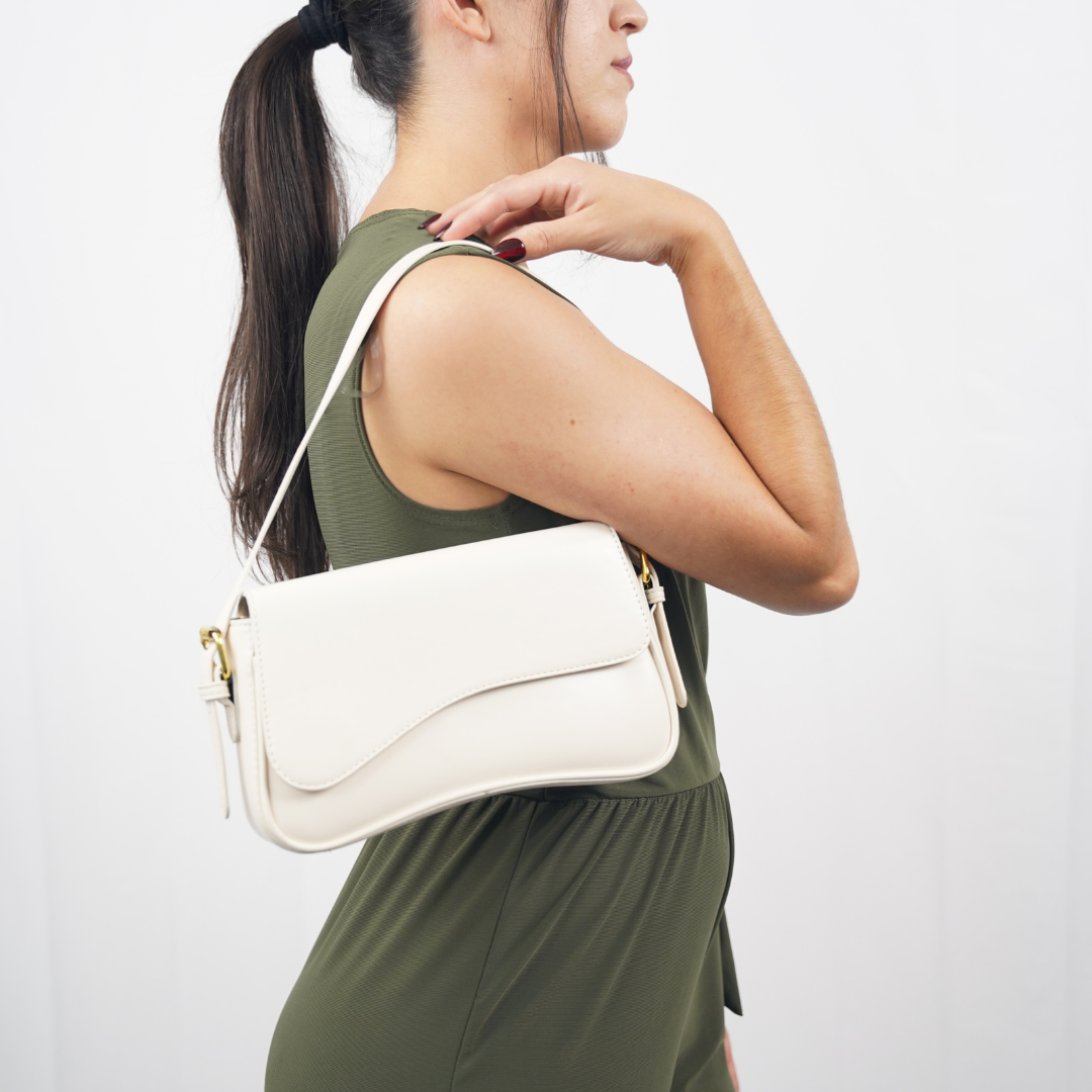 Women's Curved Flap Shoulder Bag with Adjustable Strap and Closure - Sofia Maris
