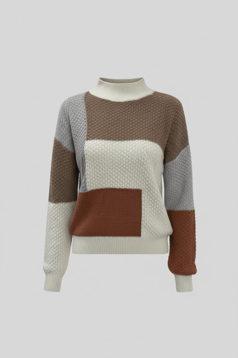 Ailani – Women’s Relaxed Fit Textured Patchwork Knit Sweatshirt - Sofia Maris