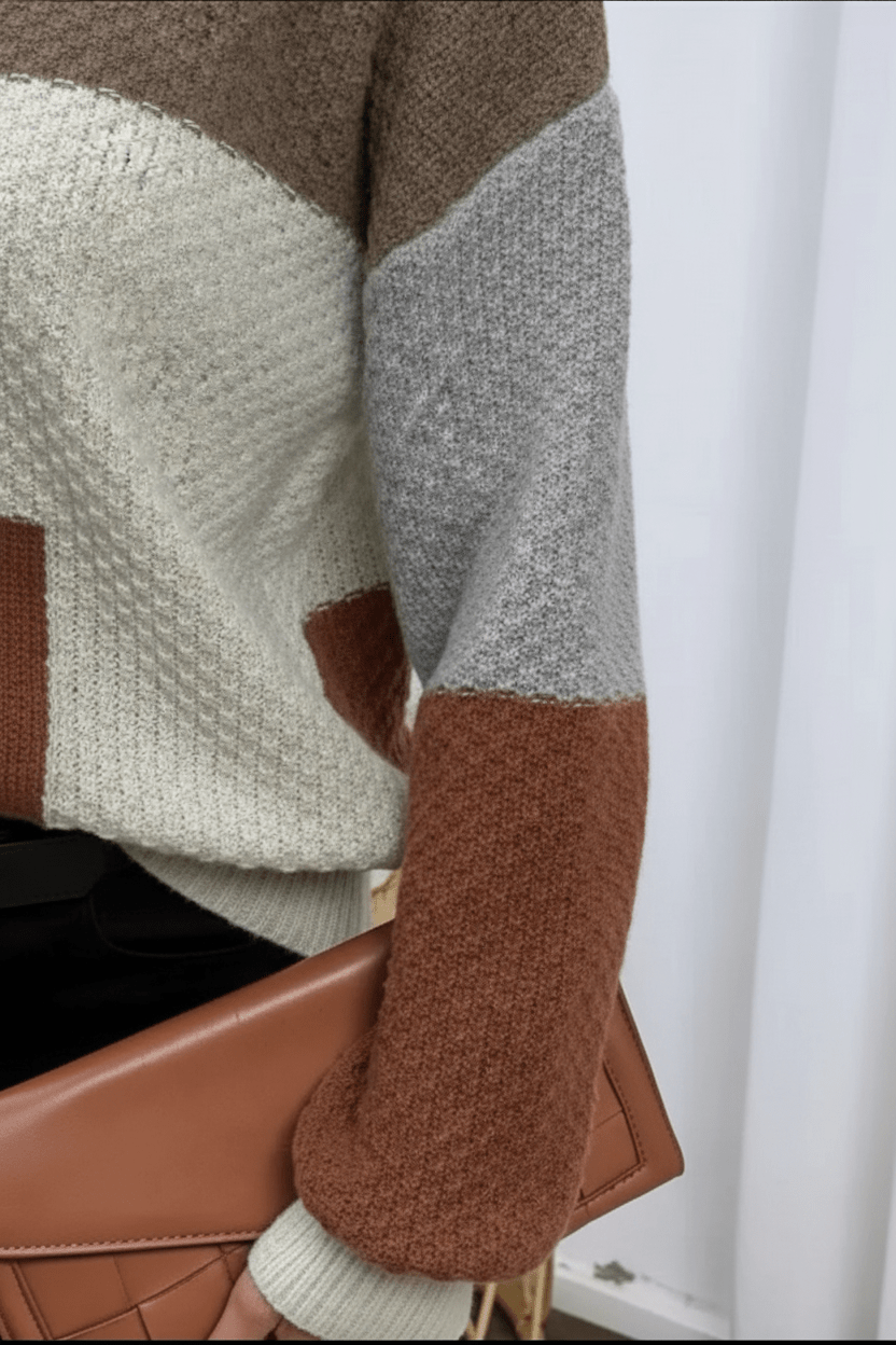 Ailani – Women’s Relaxed Fit Textured Patchwork Knit Sweatshirt - Sofia Maris