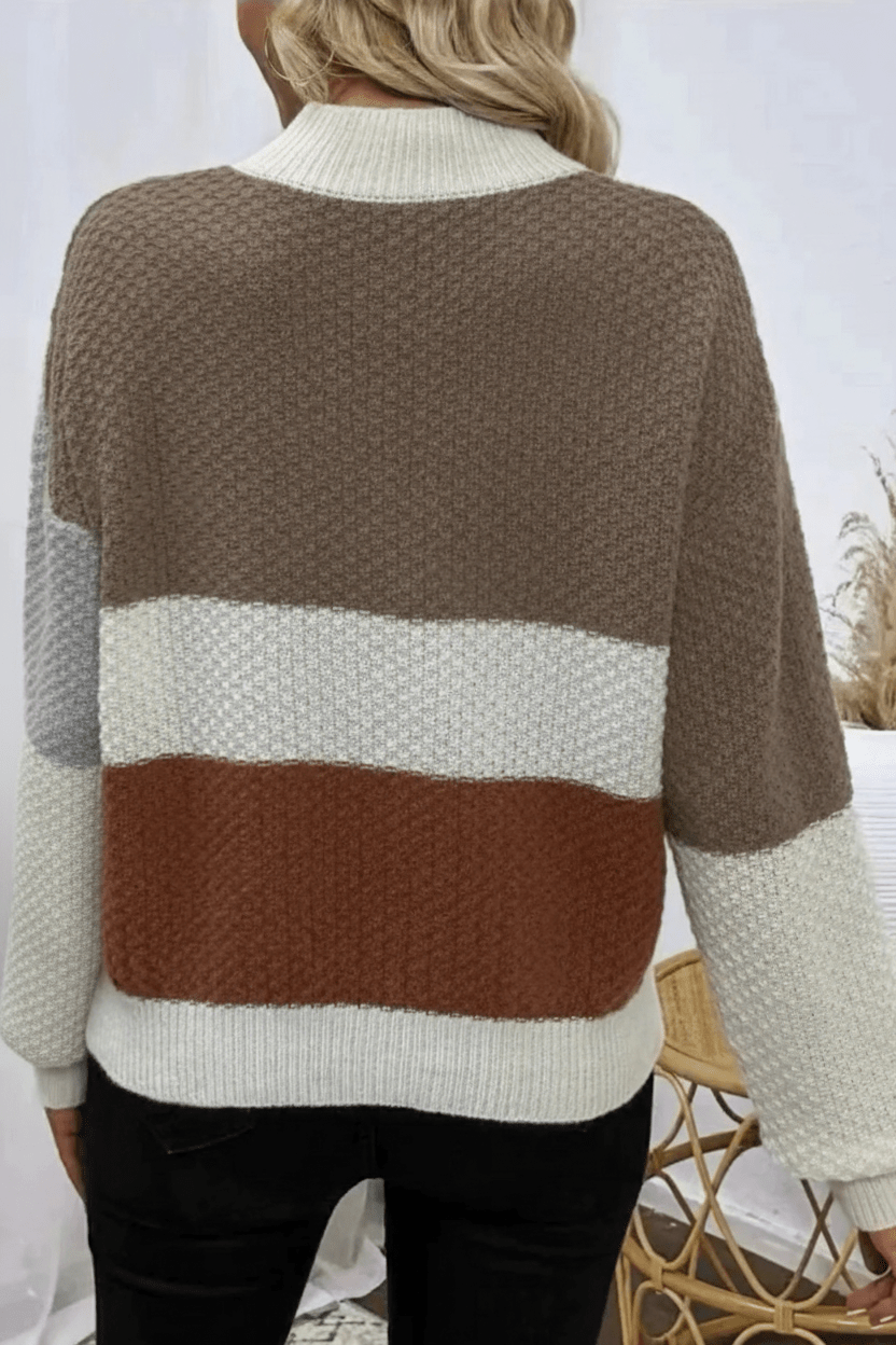 Ailani – Women’s Relaxed Fit Textured Patchwork Knit Sweatshirt - Sofia Maris