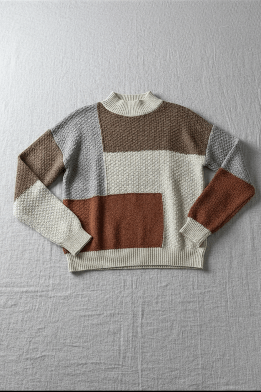 Ailani – Women’s Relaxed Fit Textured Patchwork Knit Sweatshirt - Sofia Maris