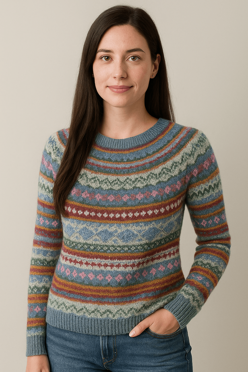 Amelia – Women’s Printed Long Sleeve Knitted Sweater - Sofia Maris