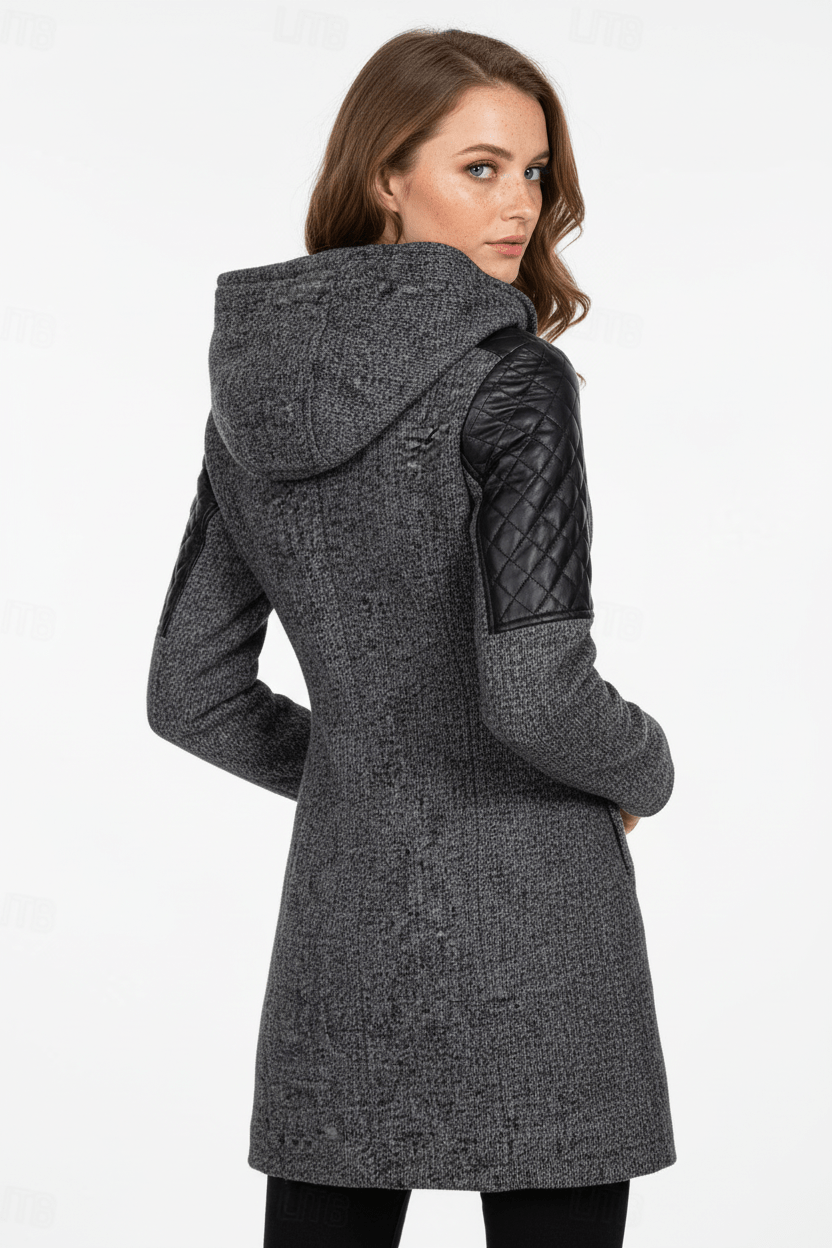 Annabel – Women’s Tailored Jacket with Quilted Sleeves & Asymmetrical Zip Hooded Design - Sofia Maris