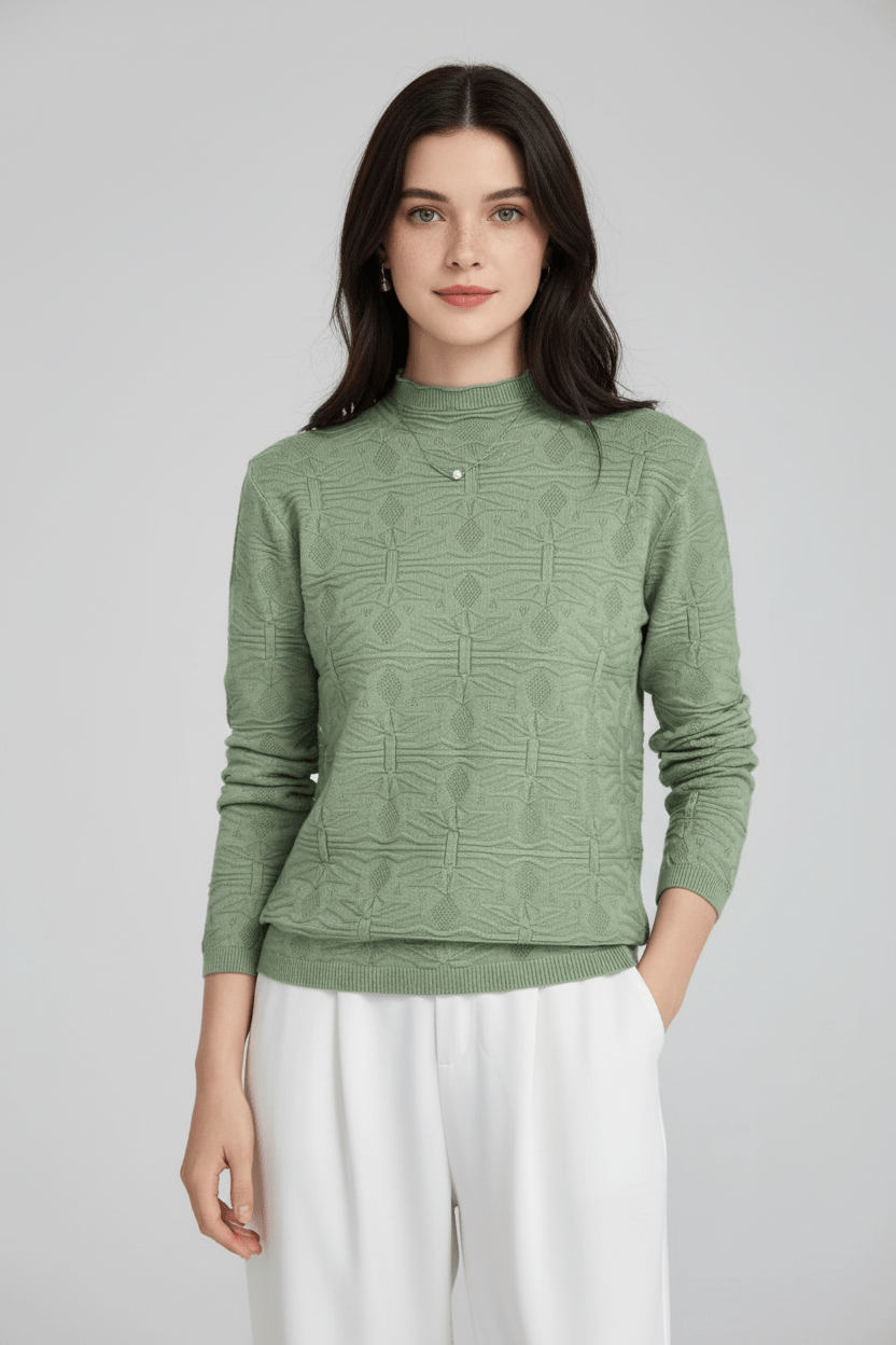 Women’s Textured Knit Jumper with Mock Neck and Slim Fit - Sofia Maris