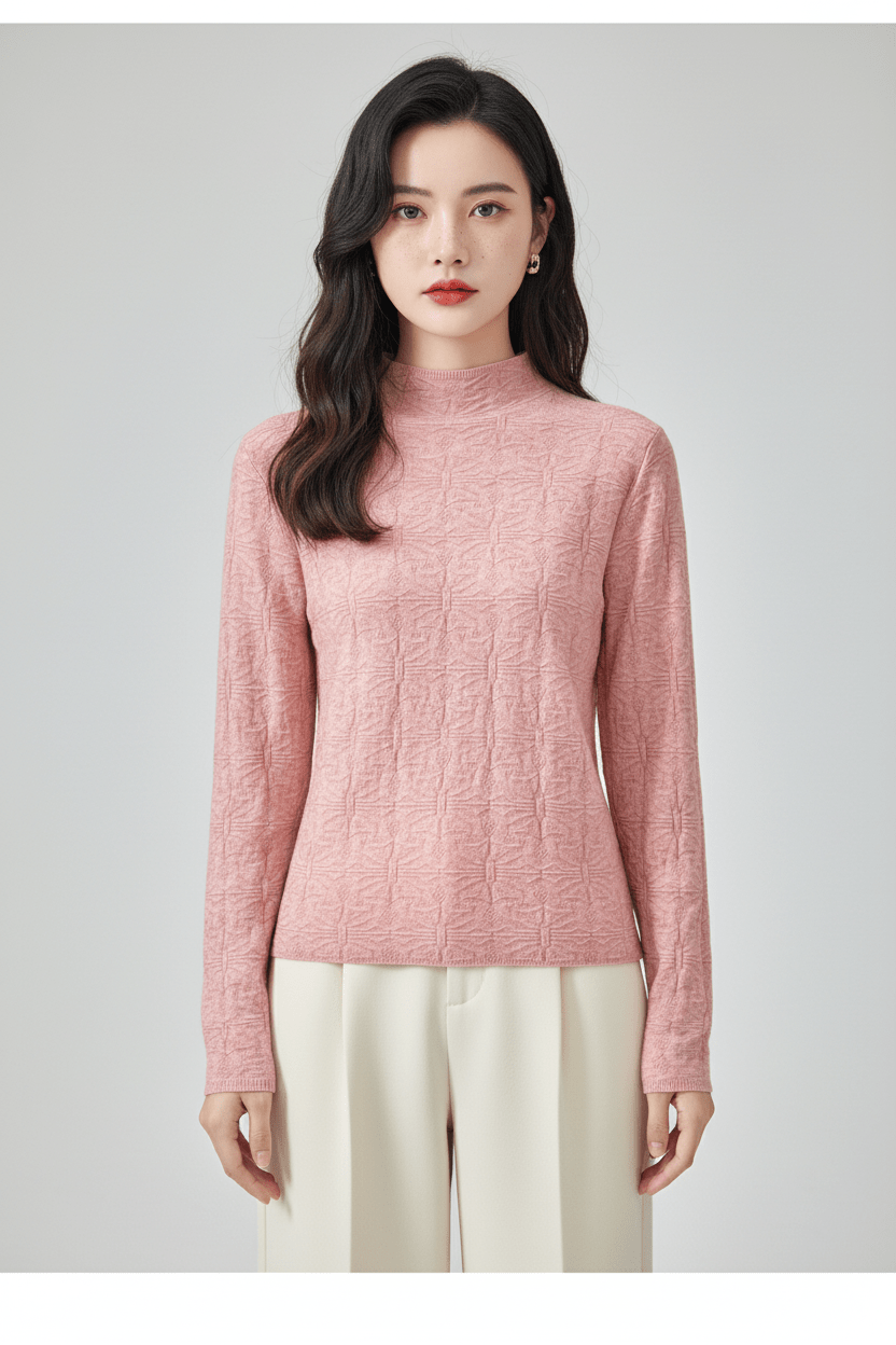 Women’s Textured Knit Jumper with Mock Neck and Slim Fit - Sofia Maris