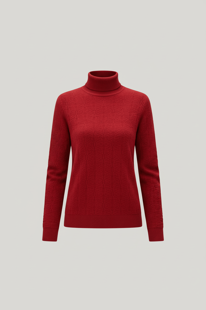 Women’s Textured Knit Jumper with Mock Neck and Slim Fit - Sofia Maris