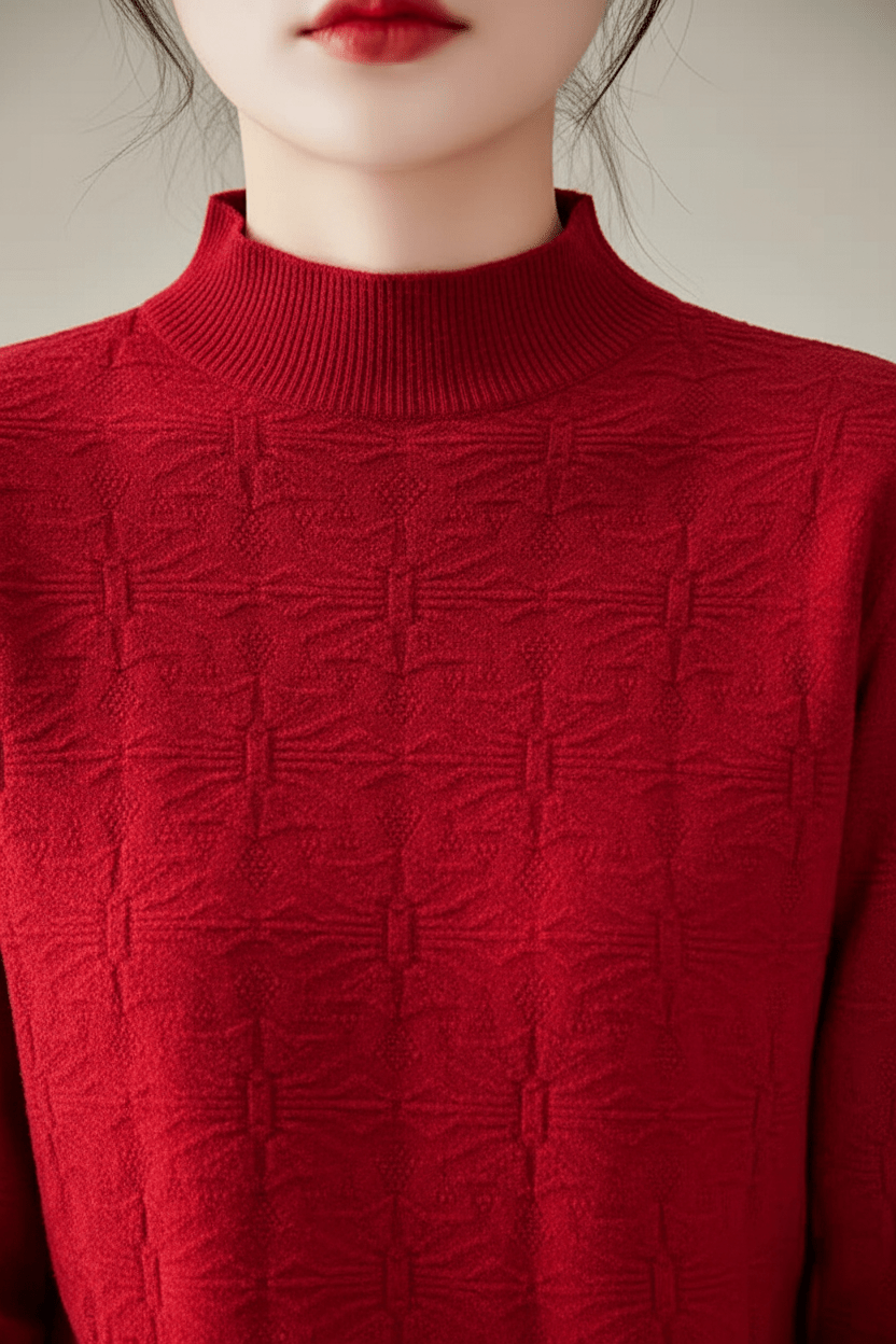 Women’s Textured Knit Jumper with Mock Neck and Slim Fit - Sofia Maris