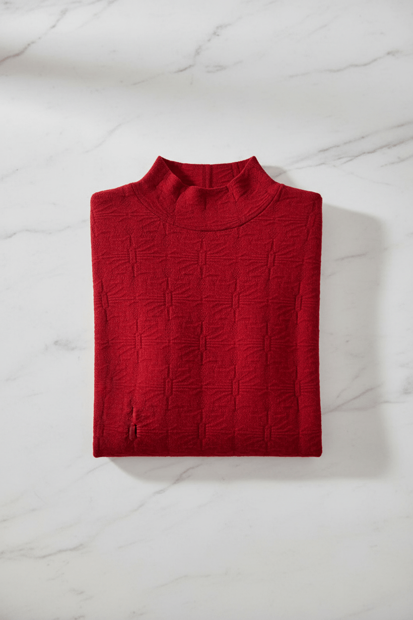 Women’s Textured Knit Jumper with Mock Neck and Slim Fit - Sofia Maris