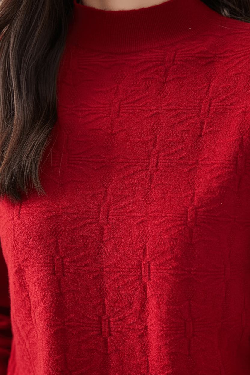 Women’s Textured Knit Jumper with Mock Neck and Slim Fit - Sofia Maris