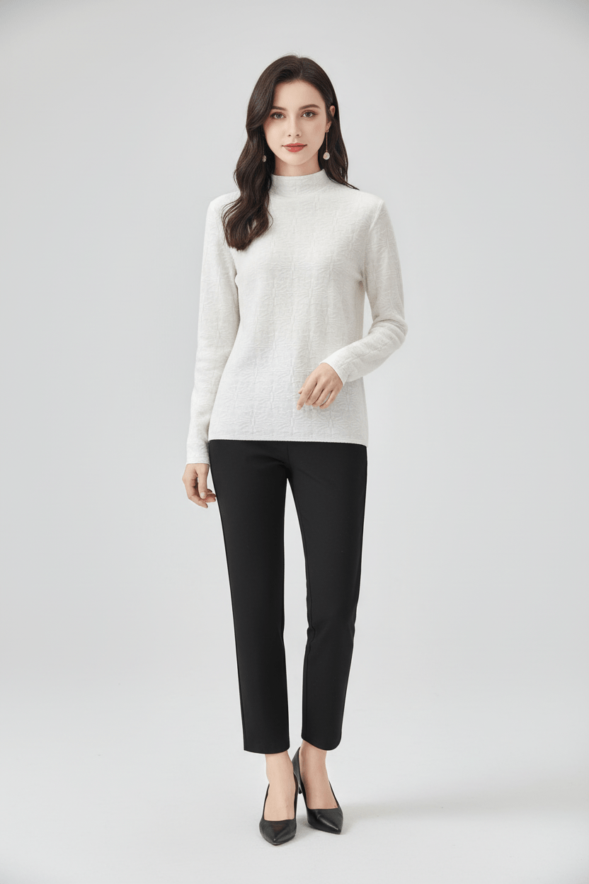 Women’s Textured Knit Jumper with Mock Neck and Slim Fit - Sofia Maris
