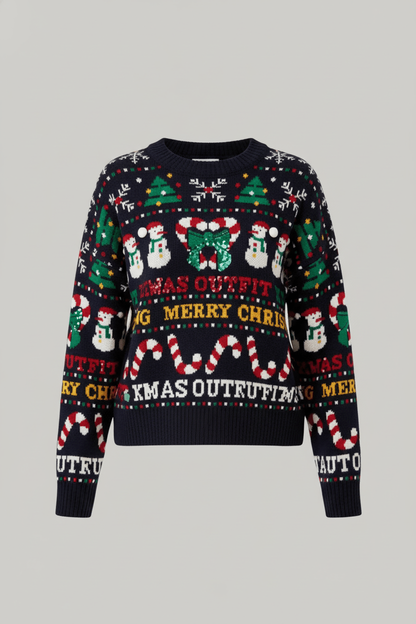 Auri – Women’s Xmas Cropped Jacquard Knit Sweatshirt with Holiday Graphic - Sofia Maris
