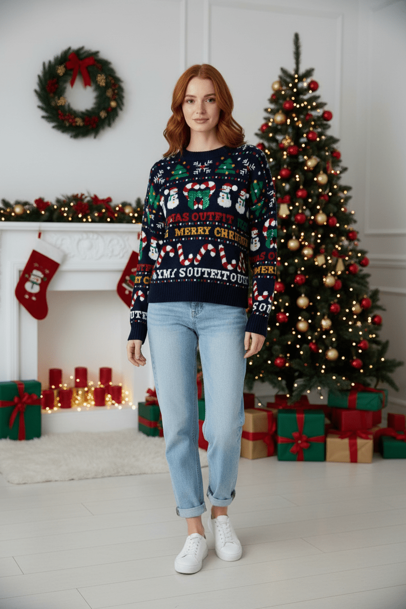 Auri – Women’s Xmas Cropped Jacquard Knit Sweatshirt with Holiday Graphic - Sofia Maris