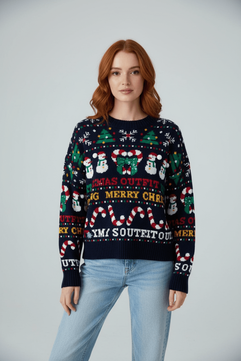Auri – Women’s Xmas Cropped Jacquard Knit Sweatshirt with Holiday Graphic - Sofia Maris