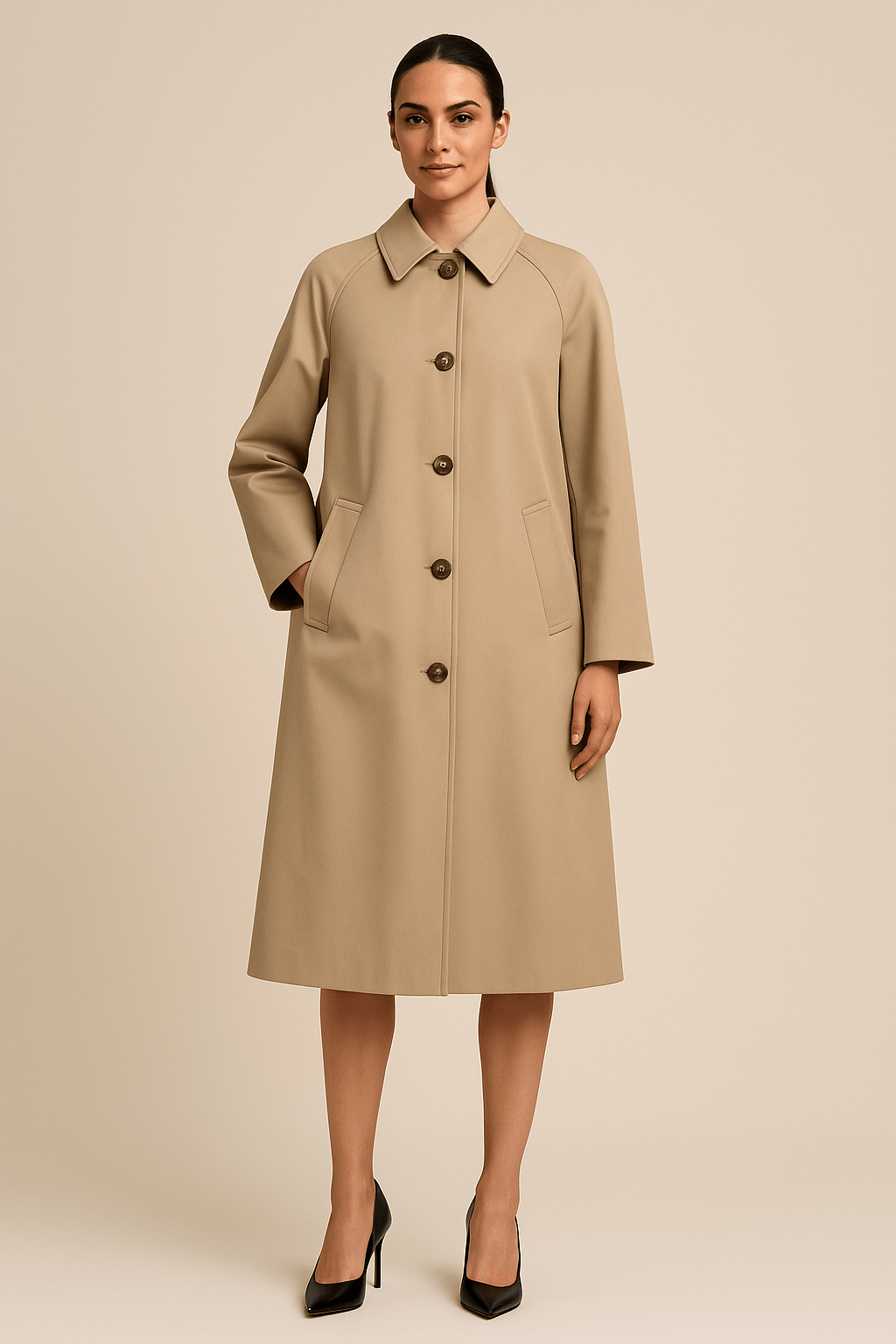 Carys – Women’s Long Trench Coat with Checked Inner Lining - Sofia Maris