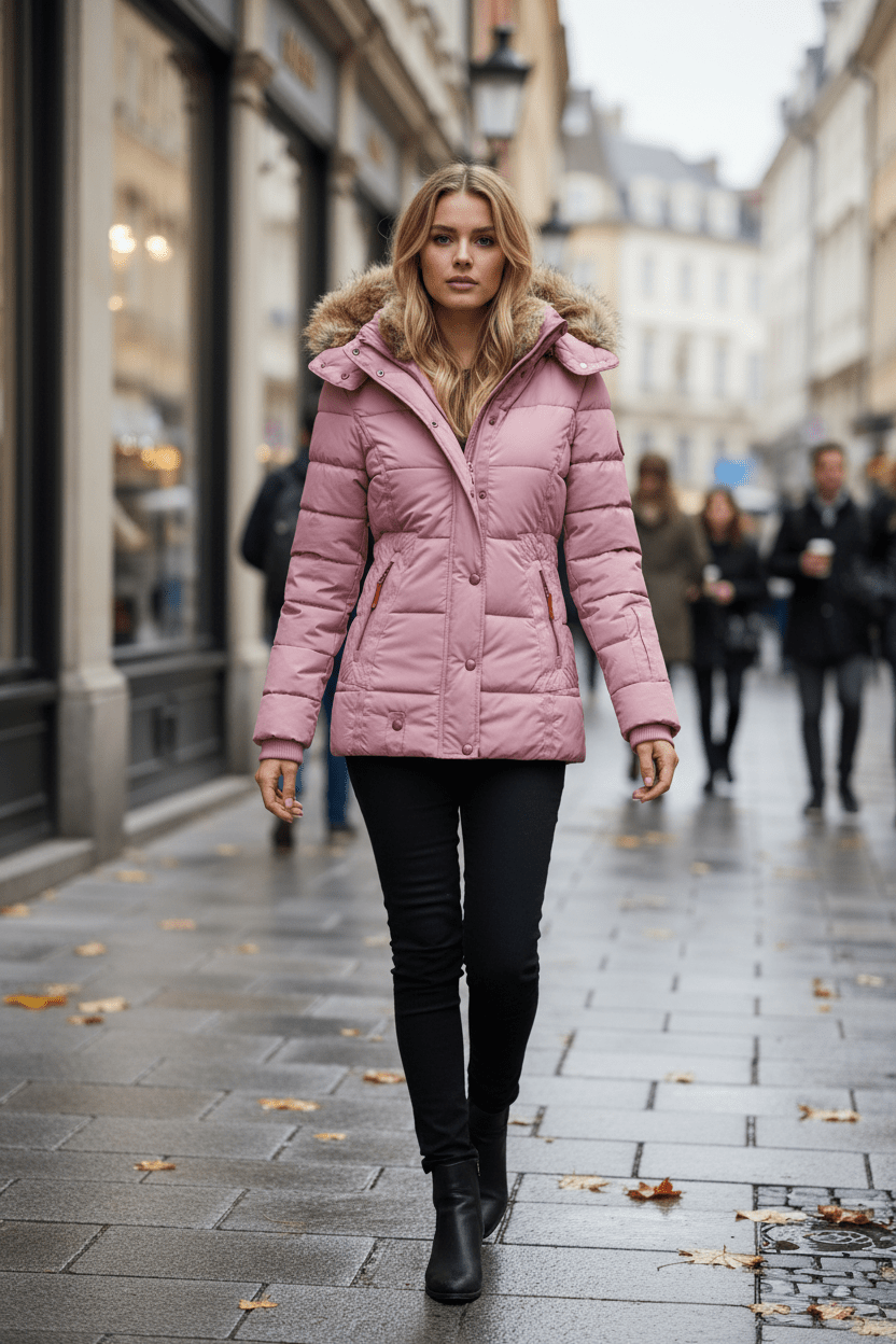 Colleen – Women’s Down Puffer Jacket with Faux Fur Hood - Sofia Maris