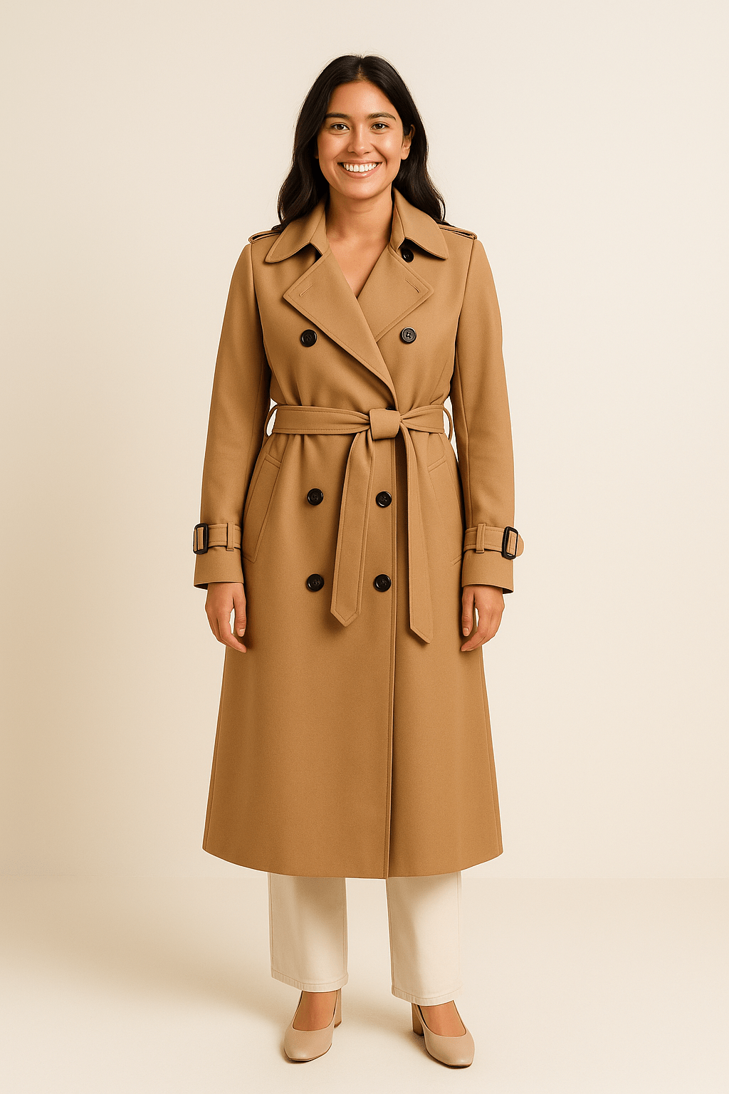 Camille Women’s Double Breasted Trench Coat Belted Waist Classic Fit - Sofia Maris